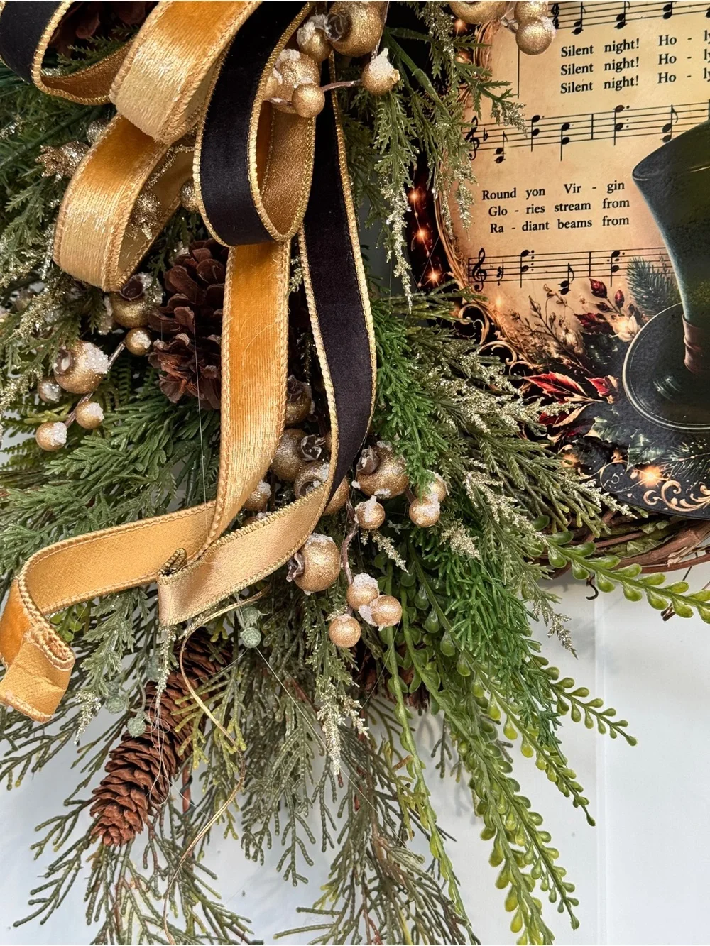 Elegant Black & Gold “Silent Night” Wreath